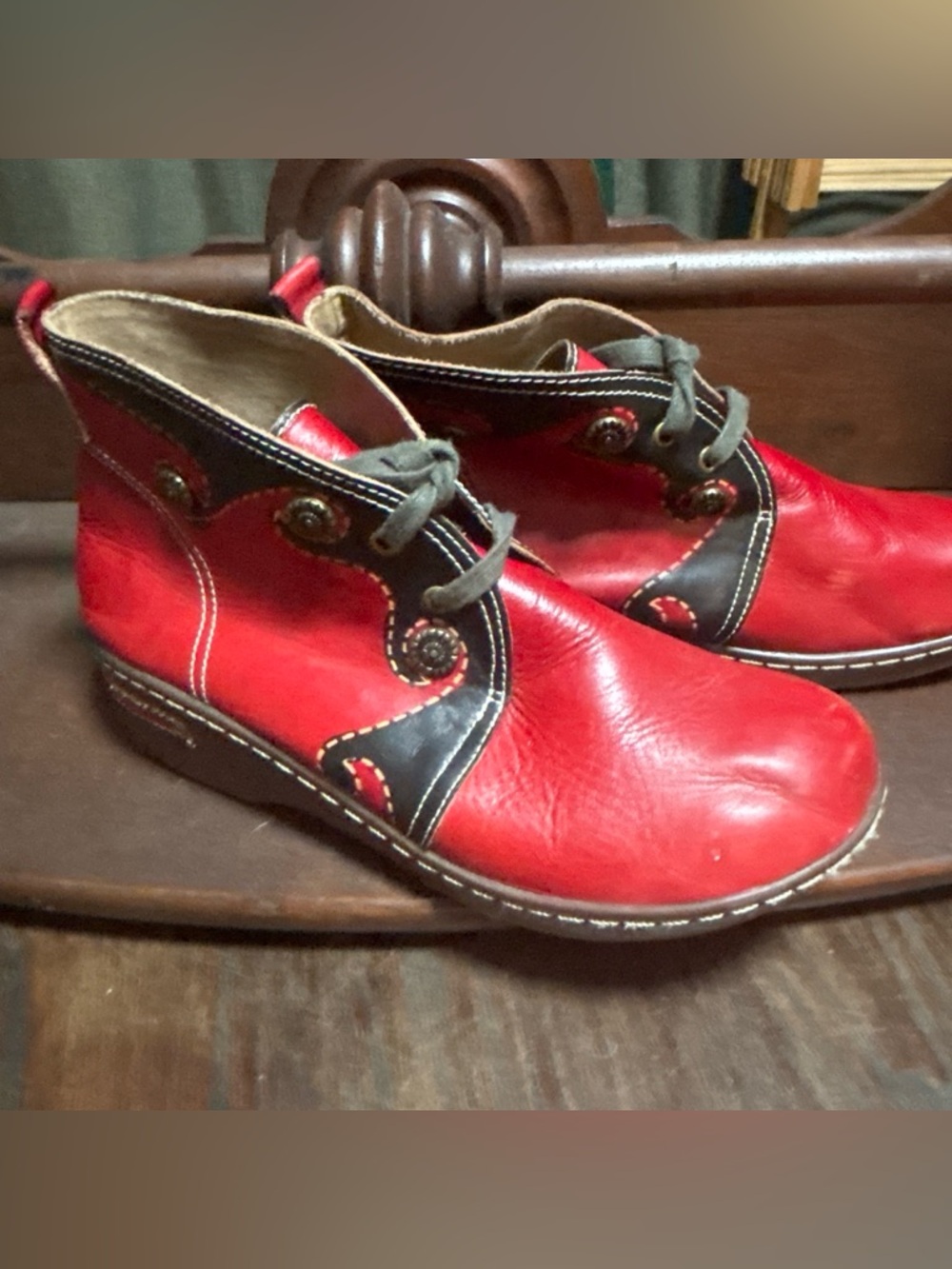 L'ATISTE Red Leather Slip-On with Tan Suede Lining